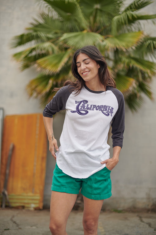 California Stones 3/4 Sleeve Raglan | Jungmaven Hemp Clothing & Accessories / model_desc: Gia is 5’7” wearing S
