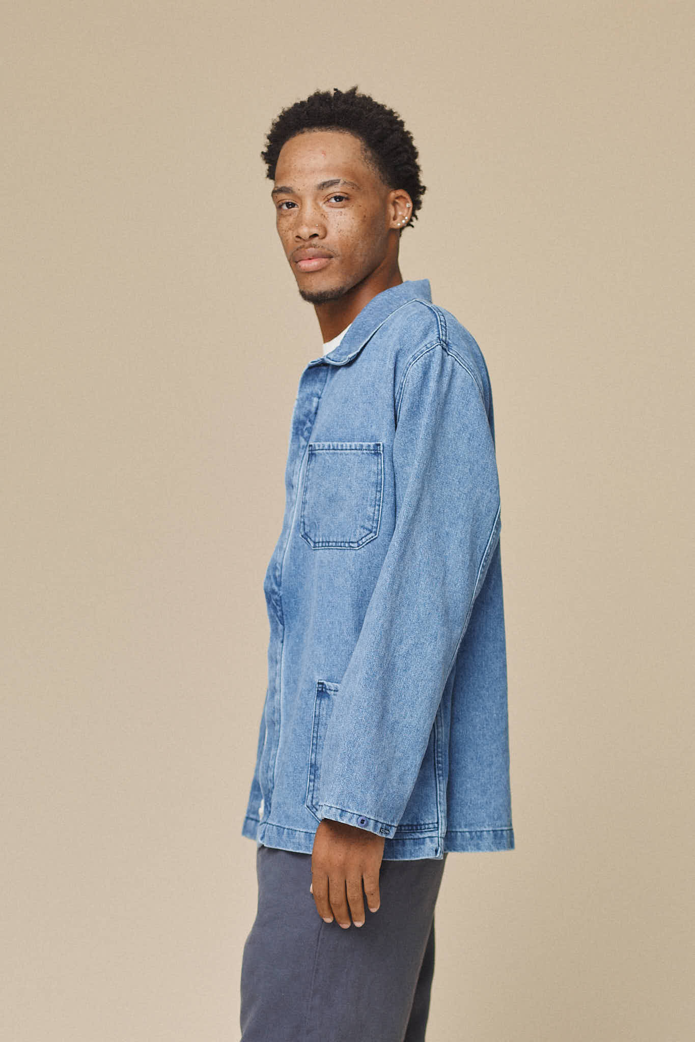 Denim Olympic Jacket | Jungmaven Hemp Clothing & Accessories / model_desc: EJ is 6’0” wearing L
