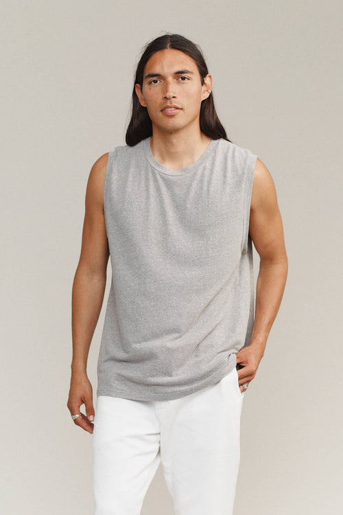 Heathered Malibu Muscle Tee | Jungmaven Hemp Clothing & Accessories / model_desc: Fabian is 6’0” wearing Large