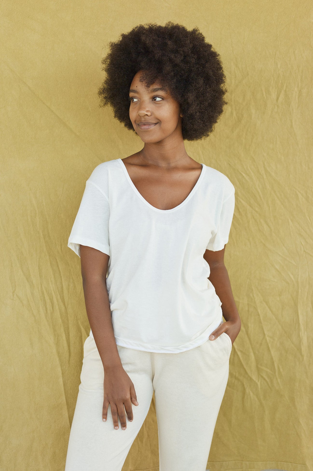 Zuma Scoop Neck Tee | Jungmaven Hemp Clothing & Accessories / model_desc: Abeba is 5’7” wearing Small