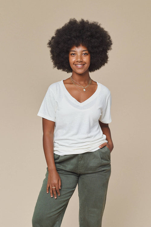 Paige V-neck | Jungmaven Hemp Clothing & Accessories / model_desc: Abeba is 5’7” wearing S