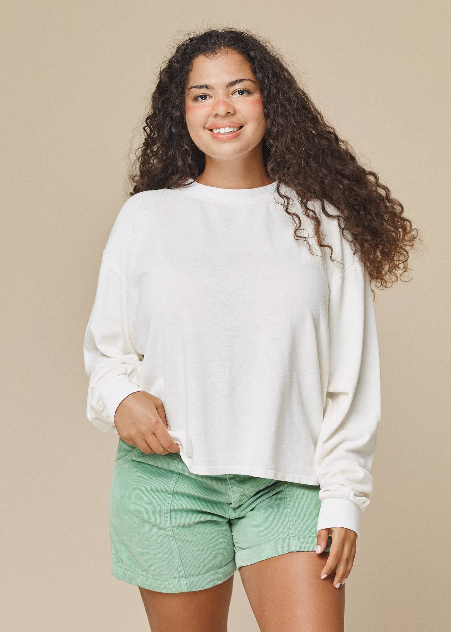 Cropped Long Sleeve Tee | Jungmaven Hemp Clothing & Accessories / model_desc: Nikki is 5’2” wearing L
